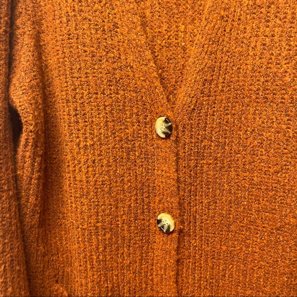 Rust orange knit button front chunky cardigan long - Picture 3 of 6